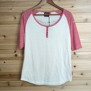Victory Womens Top Medium White Baseball Tee 3/4 Sleeves NWT Motorcycles